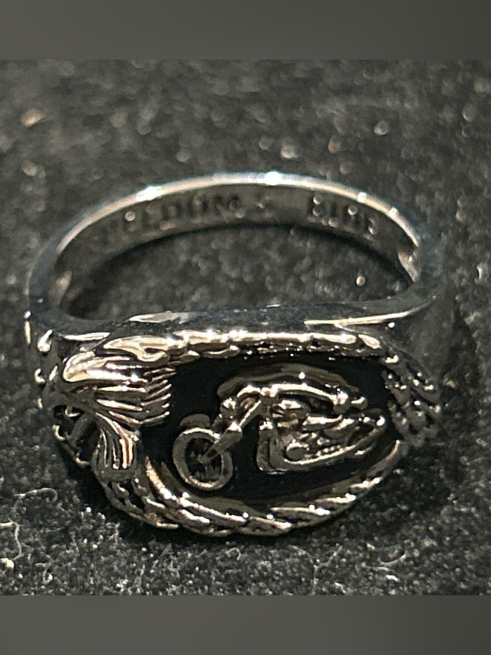 Silver color mortocycle ring size 11